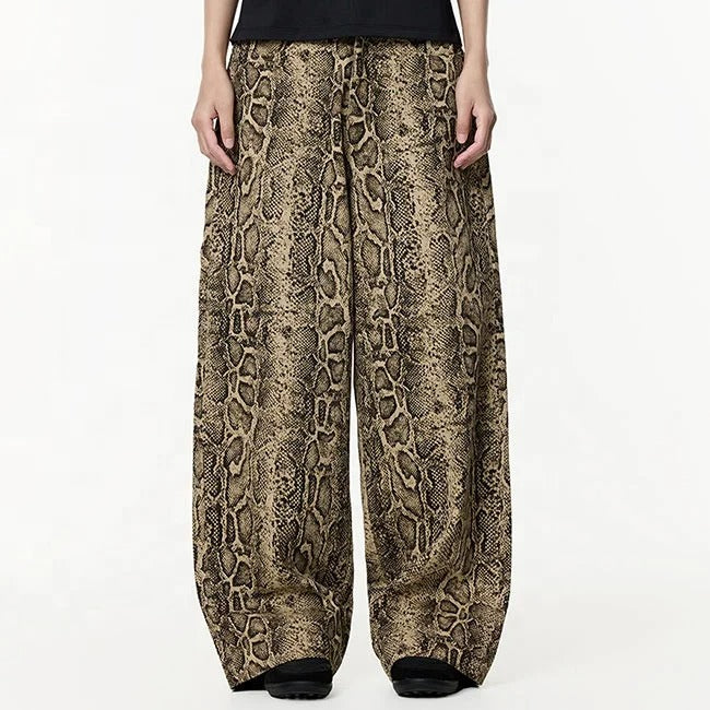 Snake Print Wide-Leg Trousers in Brown