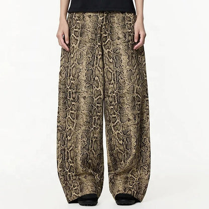 Snake Print Wide-Leg Trousers in Brown