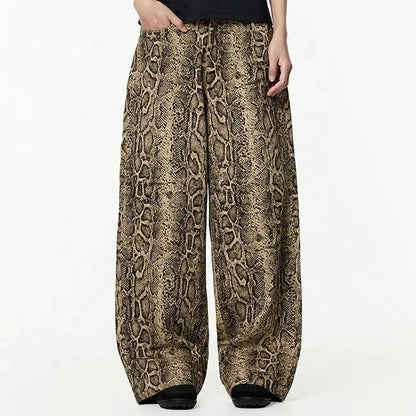 Snake Print Wide-Leg Trousers in Brown