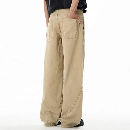 Wide-leg jeans with panel stitching in beige