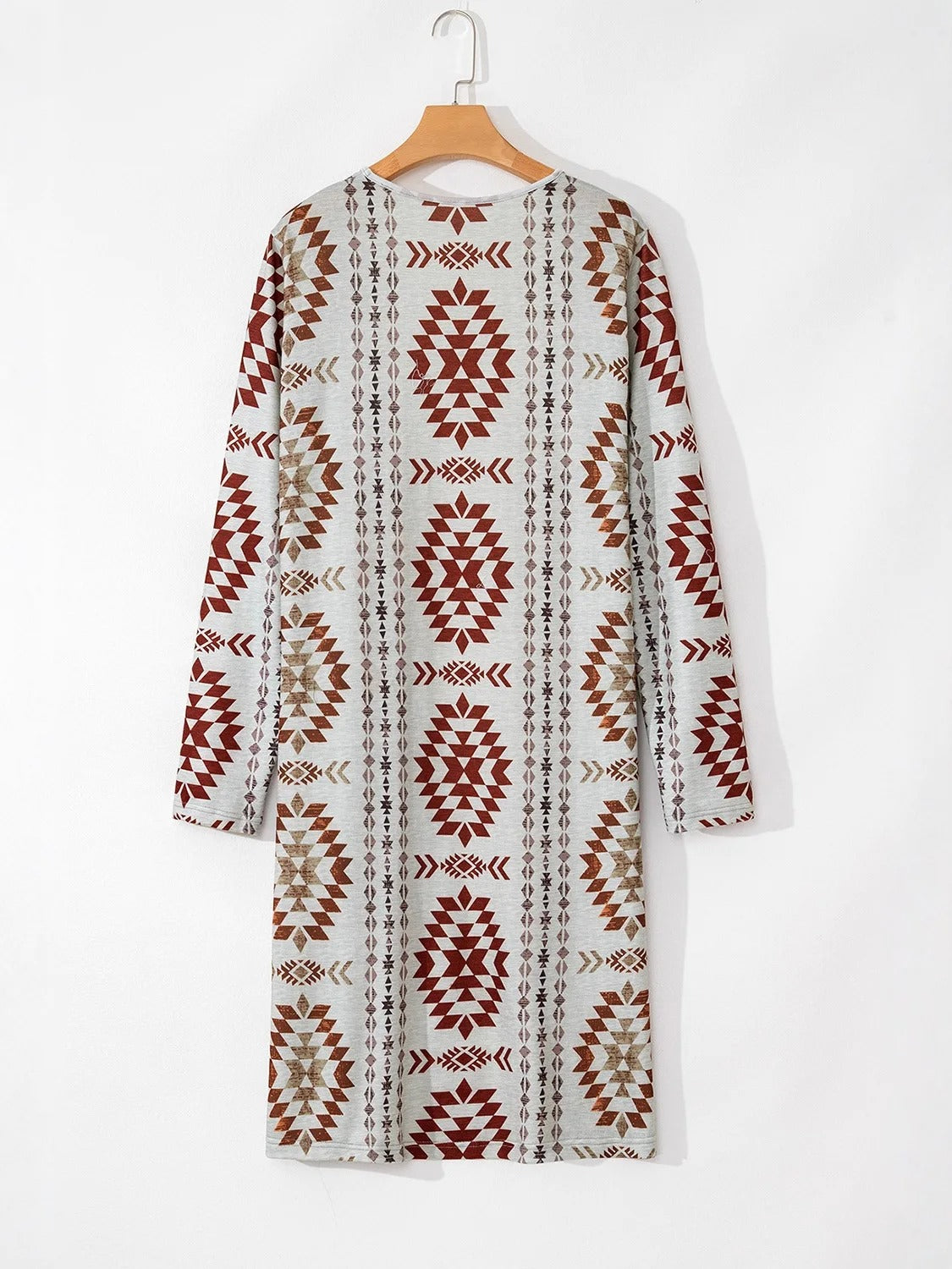 Beige and Rust Geometric Print Longline Cardigan