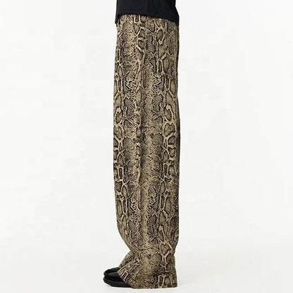 Snake Print Wide-Leg Trousers in Brown