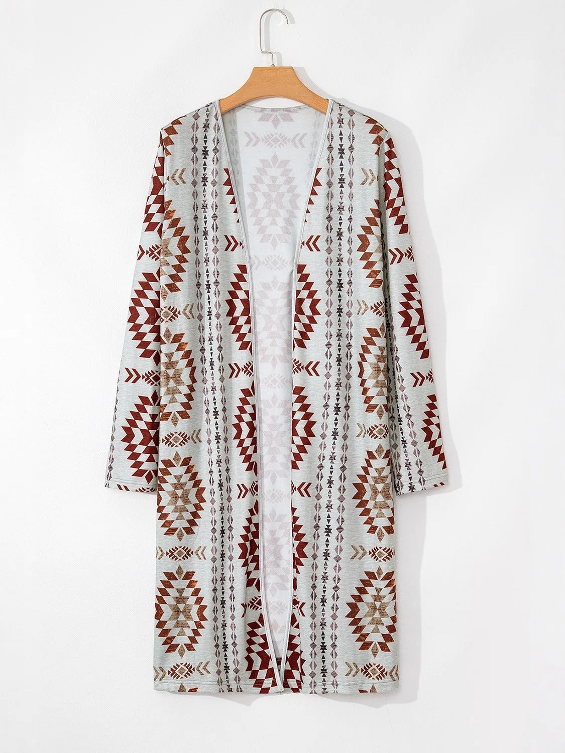 Beige and Rust Geometric Print Longline Cardigan