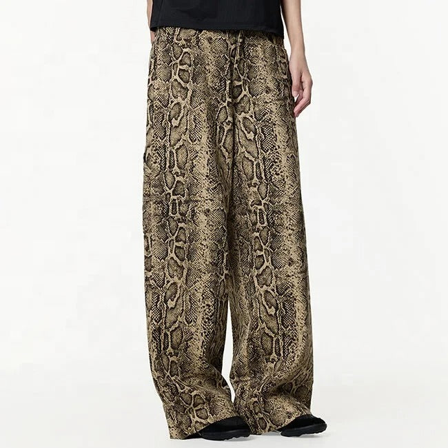 Snake Print Wide-Leg Trousers in Brown