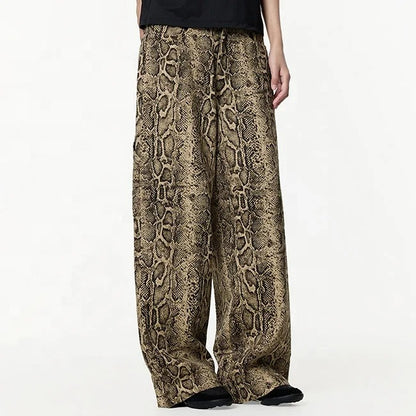 Snake Print Wide-Leg Trousers in Brown